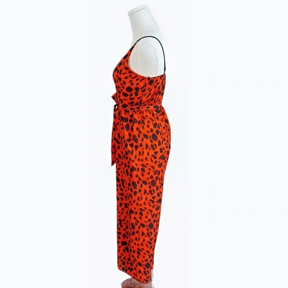 Missi London Orange Leopard Print Jumpsuit Wrap Belted Wide-Leg Size US 4 - Picture 2 of 13